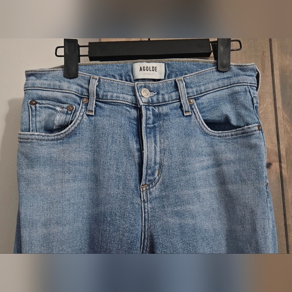AGOLDE Mid Rise Skinny Straight Toni Jeans In Light Wash Distressed Knee.Size 26 - Picture 6 of 15